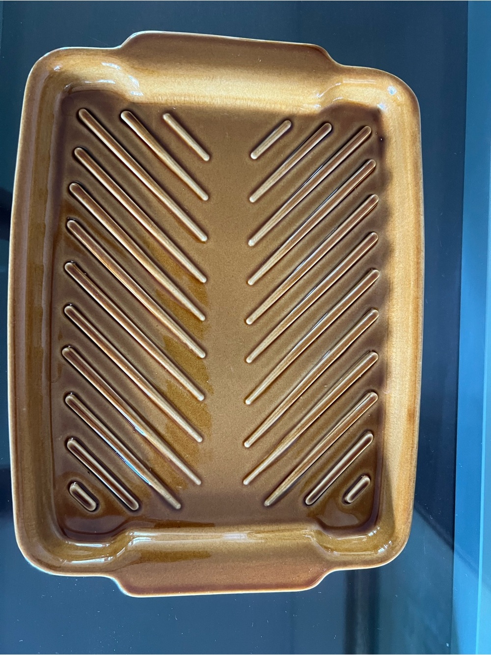 Vintage Ceramic Meat Tray in Amber Brown